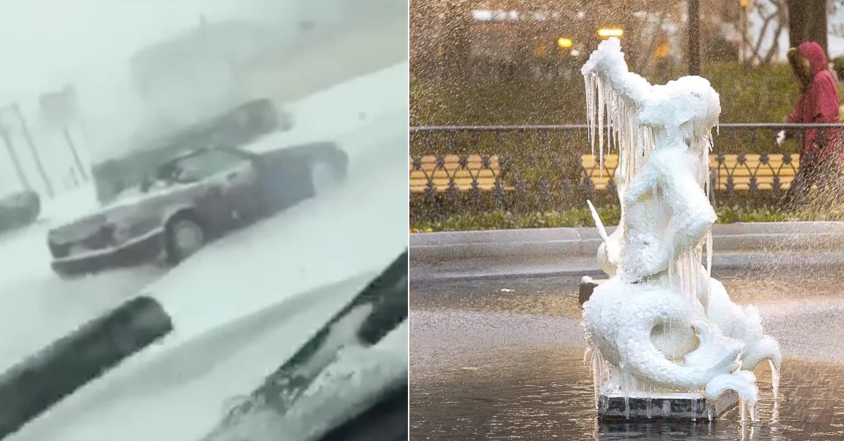 На кабриолете в снежный шторм и другие леденящие кровь фото стихии из США и Канады