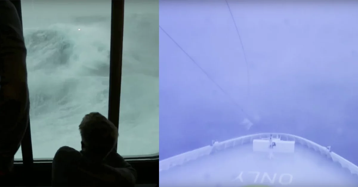 Круизный лайнер проходит зимний шторм: 6-минутное видео