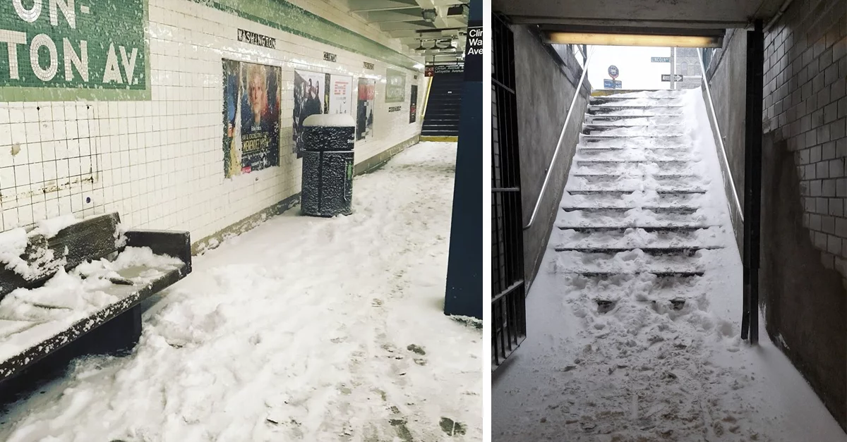 Арктический циклон добрался до нью-йоркской подземки. Платформы занесло снегом (фото)